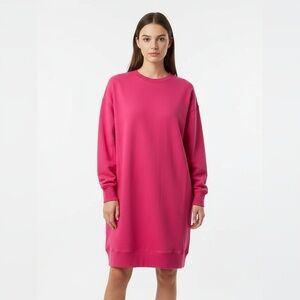 ASOS DESIGN Hot Pink Cotton Crewneck Long Sleeve Sweatshirt Dress Size 6
